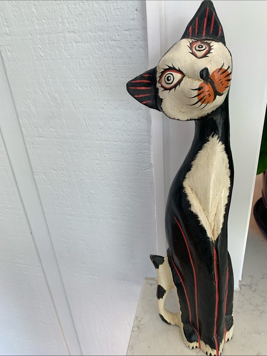 Other - Vintage Folk Art Primitive Tall Wood Painted Cat